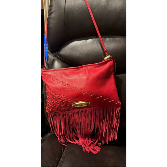 Jimmy Choo Tita Red Snakeskin Woven Fringe Crossbody/Clutch RARE - Picture 2 of 14